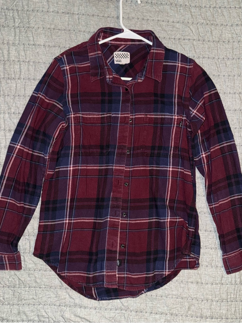 Vans Men's Burgundy and Navy Plaid Button-Down Shirt